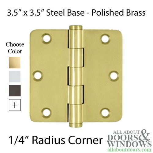 Door Hinge 3.5 x 3.5 inch, 1/4 Radius Corners, Residential, Solid Brass - Door Hinge 3.5 x 3.5 inch, 1/4 Radius Corners, Residential, Solid Brass