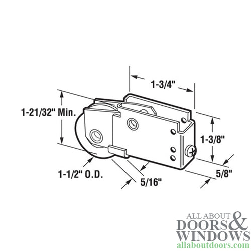 Roller Assembly for Sliding Patio Doors with Adjustable Steel Housing 1.5 Inch Nylon Ball Bearing Wheel Diameter - Roller Assembly for Sliding Patio Doors with Adjustable Steel Housing 1.5 Inch Nylon Ball Bearing Wheel Diameter