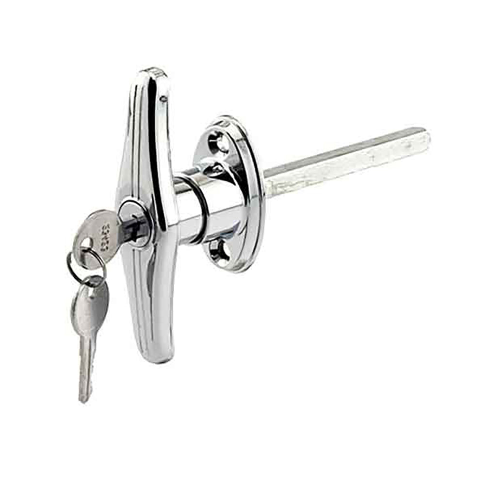 Garage Door Locking T Handle with Keys, Campers and RVs - Polished Chrome - Garage Door Locking T Handle with Keys, Campers and RVs - Polished Chrome
