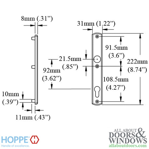 HOPPE Contemporary Interior Backplate M216N for Active/Inactive Handlesets - Polished Chrome - HOPPE Contemporary Interior Backplate M216N for Active/Inactive Handlesets - Polished Chrome