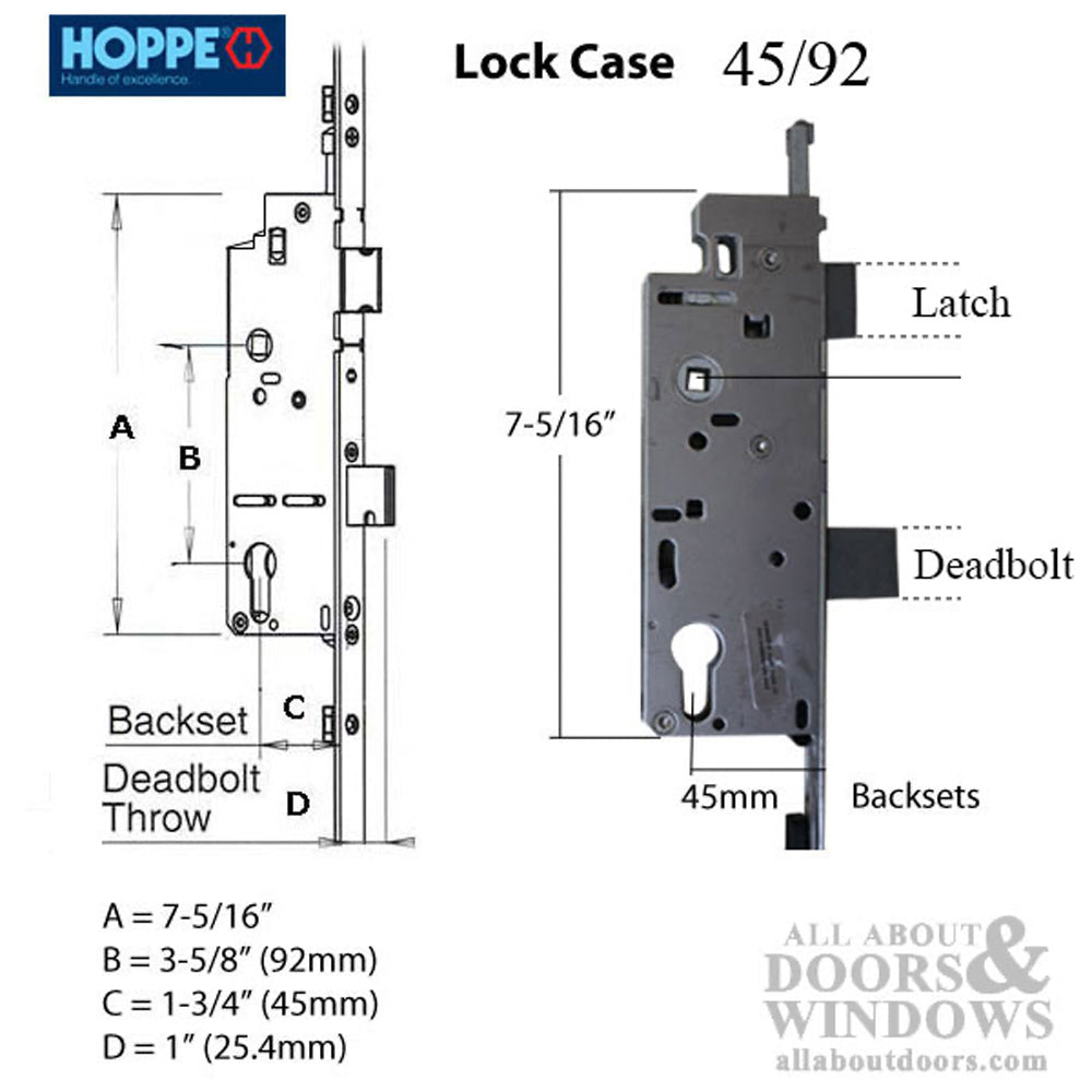 Hoppe 16mm Manual Shootbolt / Tongue Gear, 45/92, 36.75