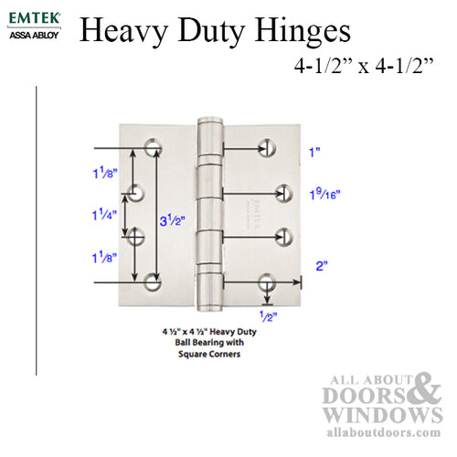 Heavy Duty Ball Bearing Hinge, Square Corners, 4-1/2