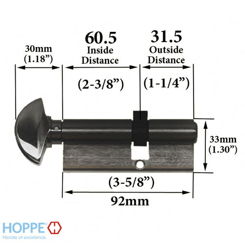 60.5/31.5 New Style HOPPE Non-Logo Active 90° Keyed Profile Cylinder Lock with Crescent Knob - 60.5/31.5 New Style HOPPE Non-Logo Active 90° Keyed Profile Cylinder Lock with Crescent Knob