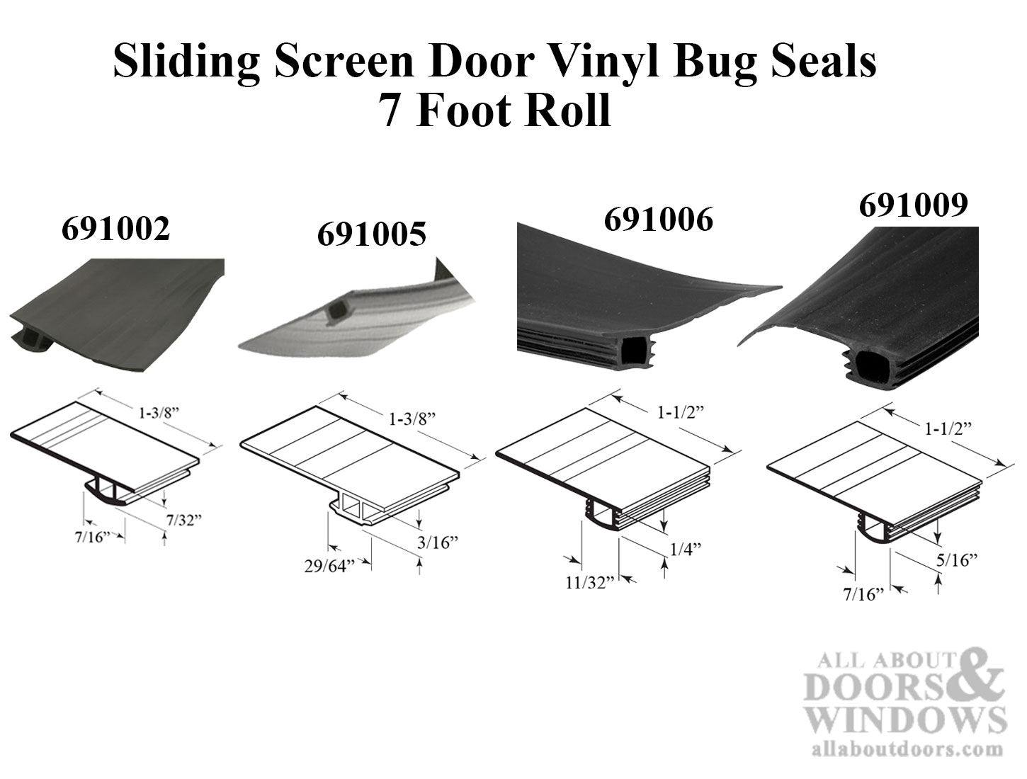 7 Foot Roll of Vinyl Bug Seal for Sliding Screen Door - Black - 7 Foot Roll of Vinyl Bug Seal for Sliding Screen Door - Black