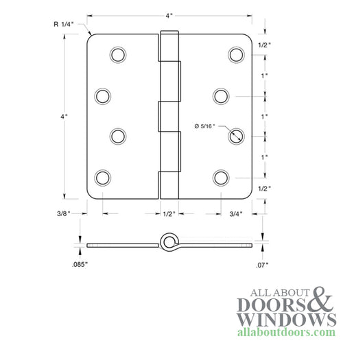 4 x 4 x 1/4 Radius Steel Hinge Residential, Pair, Choose Color - 4 x 4 x 1/4 Radius Steel Hinge Residential, Pair, Choose Color