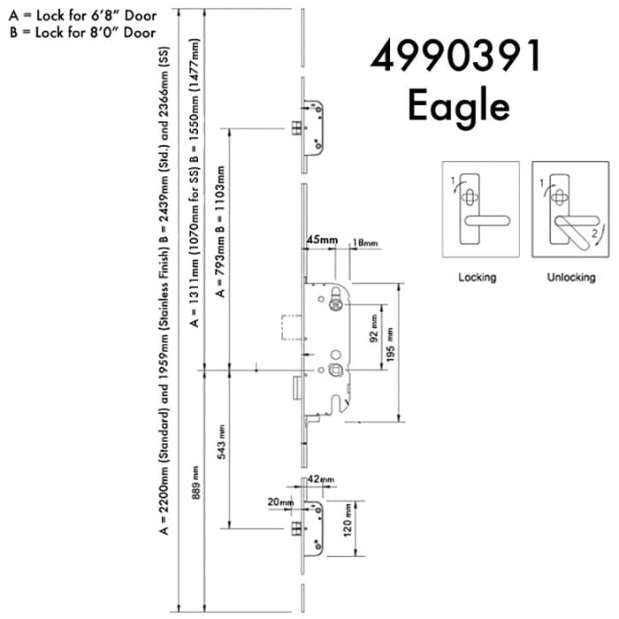 G-U Eagle New Breed Multipoint Lock Kit with Latch Bolts 8-0 Door - G-U Eagle New Breed Multipoint Lock Kit with Latch Bolts 8-0 Door