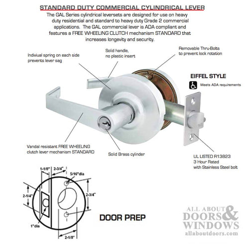 Grade 2, Privacy Lever Lock, 2-3/4bs,  Commercial - Choose Color - Grade 2, Privacy Lever Lock, 2-3/4bs,  Commercial - Choose Color