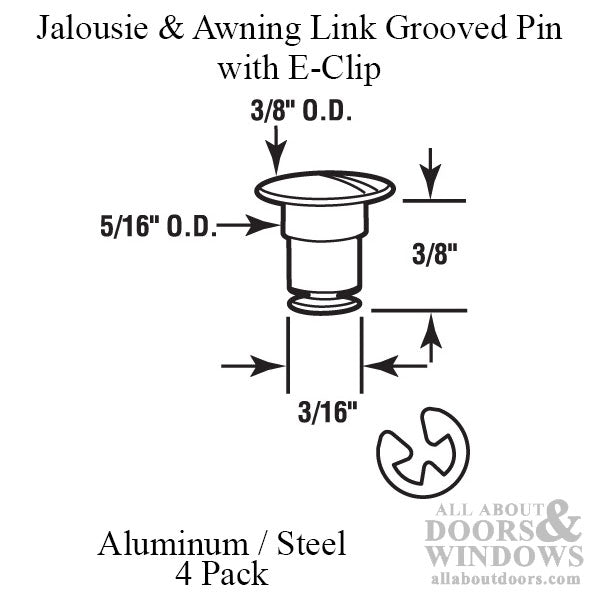 Jalousie and Awning Window Link Groove Pin & E-Clip Pack, 3/16