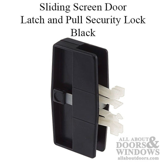 Non-Handed Plastic Latch & Pull Handle Set with Security Lock for Sliding Screen Door - Black
