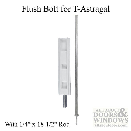 T-Astragal Flush Bolt, Plastic w/ 1/4 x 18-1/2 inch  Rod