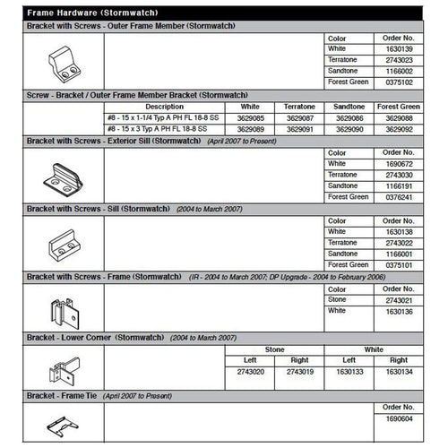 Andersen Tilt-Wash/Stormwatch Frame Bracket w/ Screws - White - Andersen Tilt-Wash/Stormwatch Frame Bracket w/ Screws - White