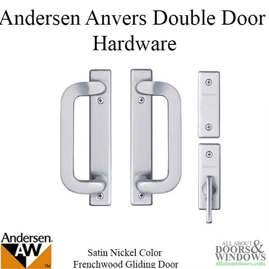 Andersen Frenchwood Gliding Door Trim Hardware, Anvers 4 Panel Interior and Exterior - Satin Nickel