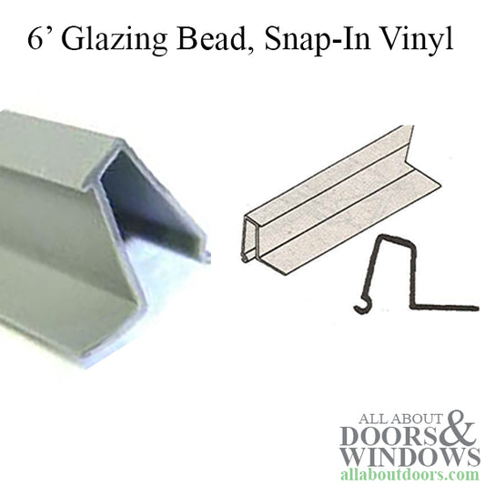 Snap-In Vinyl Glazing Bead, 6 Line Shape, Sold in 6 Foot Pieces - Choose Color