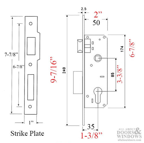 Slimline Storm Door Mortise Lock and Strike Plate 35mm Backset - Slimline Storm Door Mortise Lock and Strike Plate 35mm Backset
