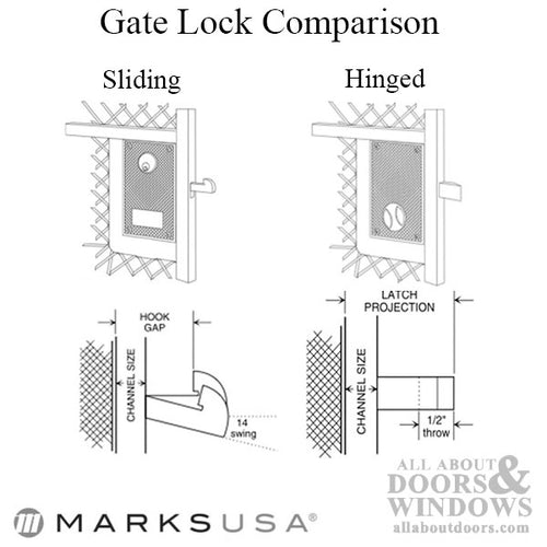 Marks Keyed Sliding Door Gate Lock, .950 Hook - Marks Keyed Sliding Door Gate Lock, .950 Hook