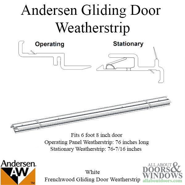 Andersen Window Frenchwood Gliding Doors Complete Weatherstrip Set - 6 ft 8 in - 1990-Present, White - Andersen Window Frenchwood Gliding Doors Complete Weatherstrip Set - 6 ft 8 in - 1990-Present, White