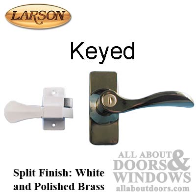 Surface Mount Lever, Storm Door  Handle with Deadbolt , Brass/White - Surface Mount Lever, Storm Door  Handle with Deadbolt , Brass/White