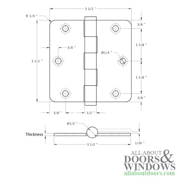 3.5 x 3.5 inch, 1/4 Radius Corners, Standard Hinges, Solid Brass, Pair, Polished Brass, No Screws - 3.5 x 3.5 inch, 1/4 Radius Corners, Standard Hinges, Solid Brass, Pair, Polished Brass, No Screws