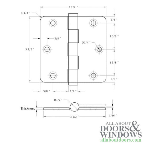 3.5 x 3.5 inch, 1/4 Radius Corners, Standard Hinges, Solid Brass, Pair, Polished Brass, No Screws - 3.5 x 3.5 inch, 1/4 Radius Corners, Standard Hinges, Solid Brass, Pair, Polished Brass, No Screws