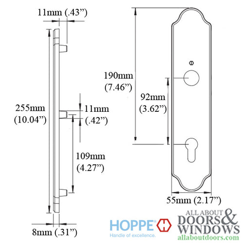 HOPPE Wide Traditional Exterior Backplate M3965N for Active Handlesets - Satin Nickel - HOPPE Wide Traditional Exterior Backplate M3965N for Active Handlesets - Satin Nickel