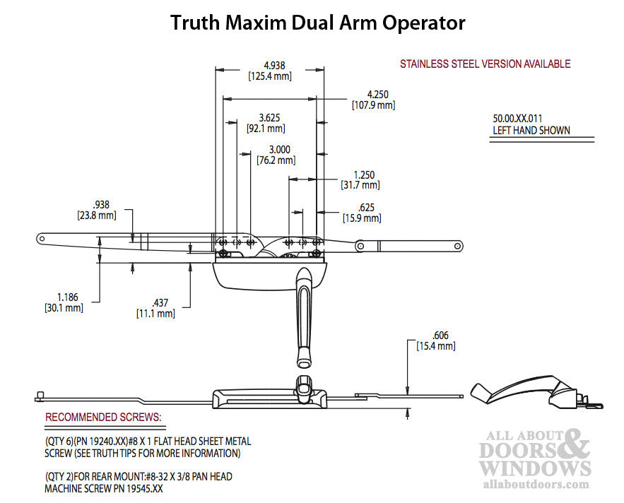 Truth 50.00 Maxim Dual Arm Operator, Hurd Casement,  RH - Choose Color - Truth 50.00 Maxim Dual Arm Operator, Hurd Casement,  RH - Choose Color