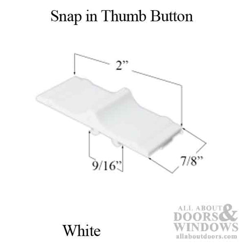 Thumb Button Fits Tilt in Latch 7/8in x 2in White Thumb Button - Thumb Button Fits Tilt in Latch 7/8in x 2in White Thumb Button