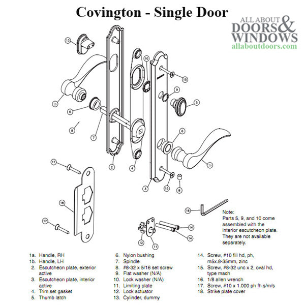 Andersen Handle Set, Single Door, Covington, Active Door - Antique Brass - Andersen Handle Set, Single Door, Covington, Active Door - Antique Brass