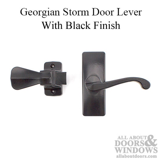Georgian Lever and Storm Door Handle with Inside Push Handle for Storm Doors Black Finish