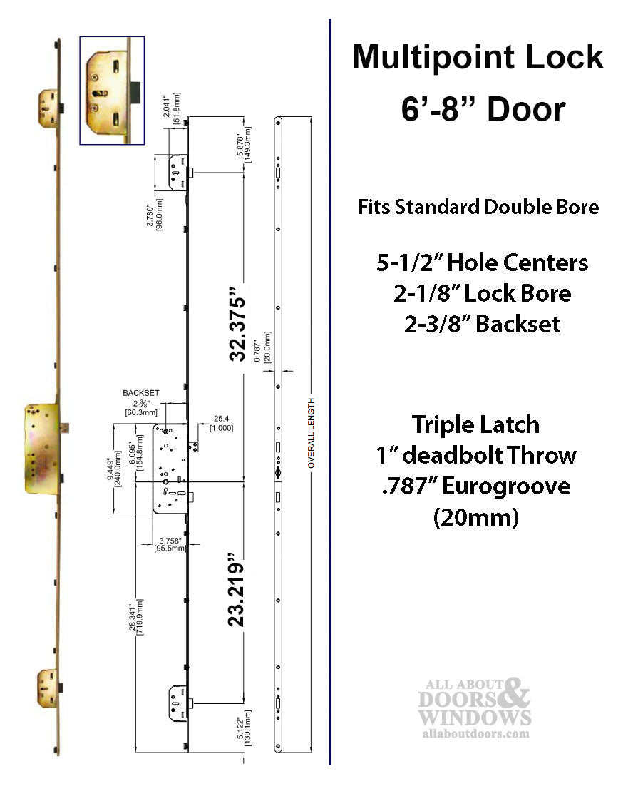 MP Lock, Sentry XL Triple Latch 6-8 Door 5-1/2 PZ x 2-3/8