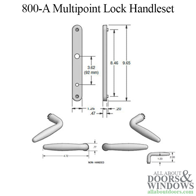 Active Handle Set 800A Series Multi-Point Lock Trim, Non-Handed, Brass - Choose Color - Active Handle Set 800A Series Multi-Point Lock Trim, Non-Handed, Brass - Choose Color