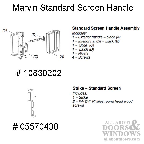 Marvin Sliding Screen Door Latch and Pull Handle Set, Black Finish - Marvin Sliding Screen Door Latch and Pull Handle Set, Black Finish