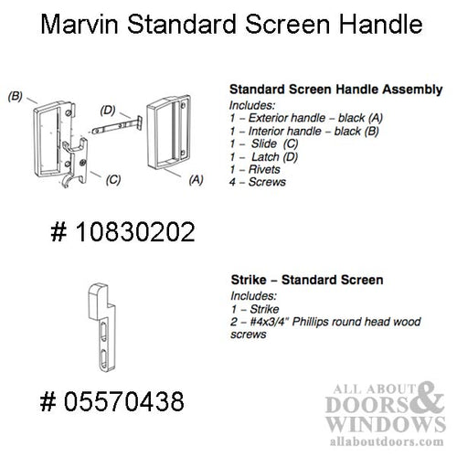 Marvin Sliding Screen Door Latch and Pull Handle Set, Black Finish - Marvin Sliding Screen Door Latch and Pull Handle Set, Black Finish