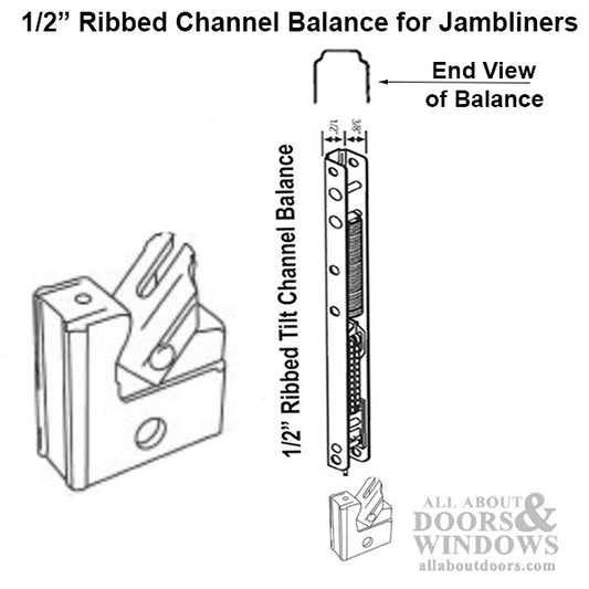 1/2" Ribbed Channel Balance for Jambliners, #15 End Bracket Attached