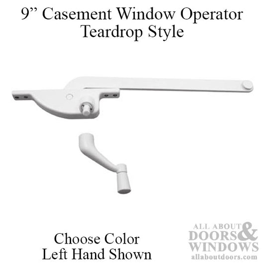 9 Inch Arm Steel Casement Window Operator, teardrop style, Left hand - Choose Color