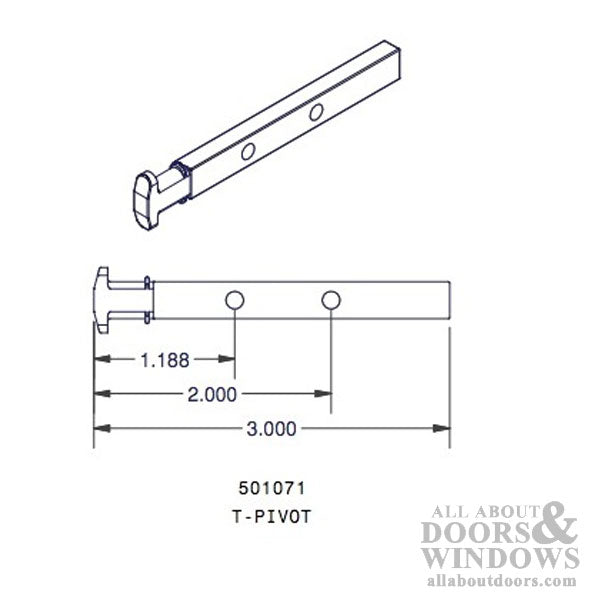 T-Head Pivot Bar, 2 hole  3 inch - Zinc Die cast - T-Head Pivot Bar, 2 hole  3 inch - Zinc Die cast