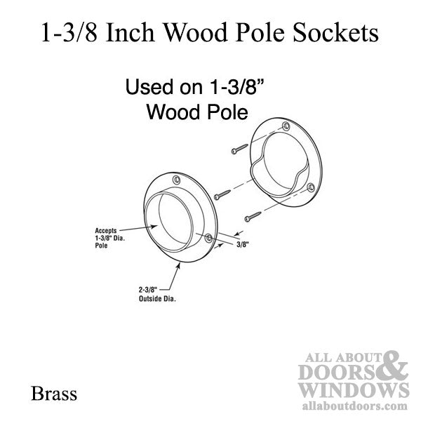 Pole Sockets, 1-3/8 wood pole, Metal - Brass Finish - Pole Sockets, 1-3/8 wood pole, Metal - Brass Finish