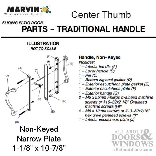 Marvin Active Non-Keyed, Narrow Sliding Door Handle, Center Thumb - Antique Brass - Marvin Active Non-Keyed, Narrow Sliding Door Handle, Center Thumb - Antique Brass