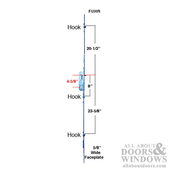 Fuhr Multi-Point Lock, 3 Hooks, 28mm - 6-8  Sliding Door - Fuhr Multi-Point Lock, 3 Hooks, 28mm - 6-8  Sliding Door