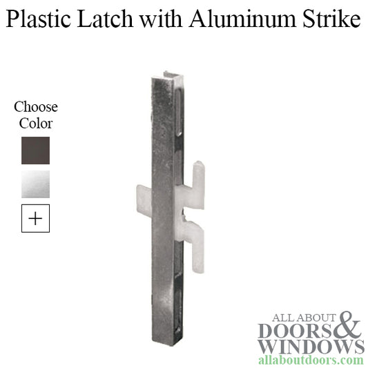 Non-Handed Plastic Latch & Aluminum Strike Set for Sliding Screen Door - Choose Color