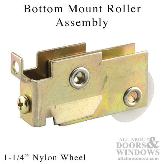 Bottom Mount Roller Assembly 1-1/4 Inch Nylon Wheel