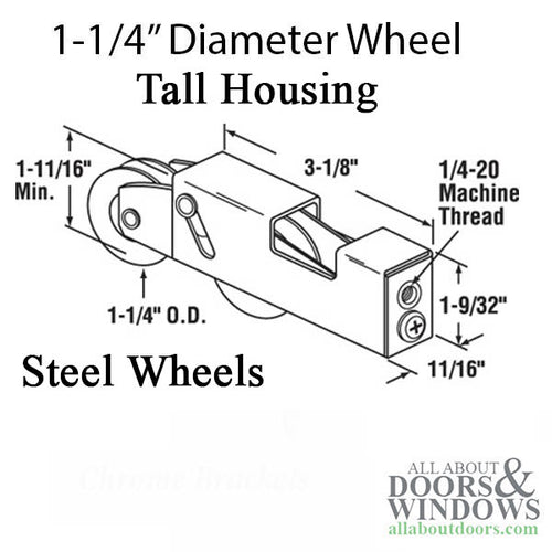 Sliding Patio Door Roller 1.25 Inch Steel Wheel Open Top Steel Housing - Sliding Patio Door Roller 1.25 Inch Steel Wheel Open Top Steel Housing