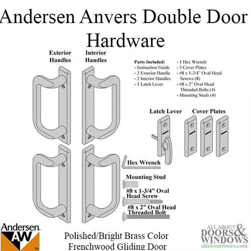 Andersen Frenchwood Gliding Door Trim Hardware, Anvers 4 Panel Interior and Exterior - Polished Brass - Andersen Frenchwood Gliding Door Trim Hardware, Anvers 4 Panel Interior and Exterior - Polished Brass