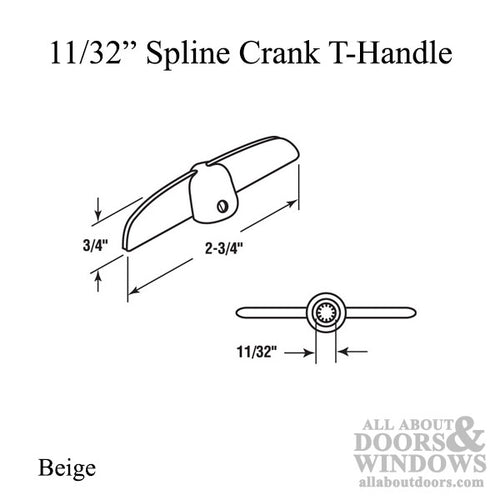 Crank Handle Pair, 11/32” Spline, Beige - Crank Handle Pair, 11/32” Spline, Beige