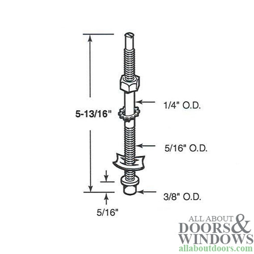 Pivot Rod, 1/4 inch,  Bottom, Threaded,  Metal bi-fold Door - Pivot Rod, 1/4 inch,  Bottom, Threaded,  Metal bi-fold Door