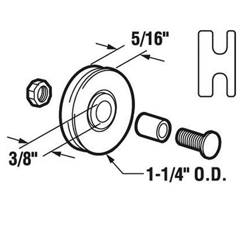 Bottom Mount Roller Assembly for Sliding Screen Doors 1.25 Inch Nylon Wheel Diameter - Bottom Mount Roller Assembly for Sliding Screen Doors 1.25 Inch Nylon Wheel Diameter