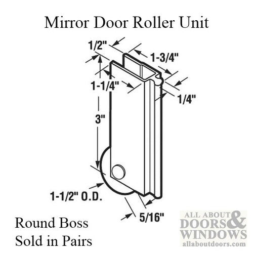 Mirror Door Roller, Round Boss 1-1/2 inch Nylon Roller - Mirror Door Roller, Round Boss 1-1/2 inch Nylon Roller