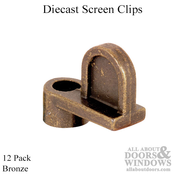 Diecast Screen Clips, Zinc, 1/8 Offset, Bronze - 12 Pack - Diecast Screen Clips, Zinc, 1/8 Offset, Bronze - 12 Pack