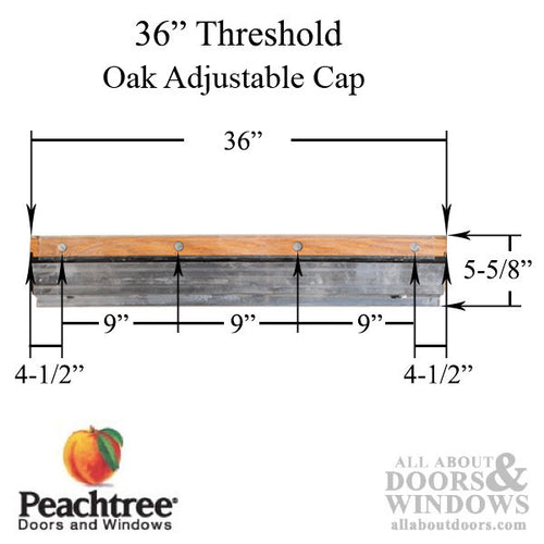 Avanti Threshold  36 , with adjustable oak cap, replacement sill - Aluminum - Avanti Threshold  36 , with adjustable oak cap, replacement sill - Aluminum