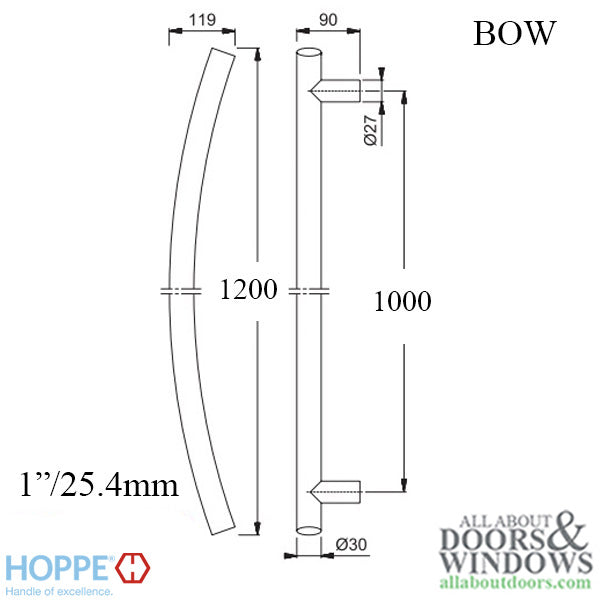 Hoppe Bow-Shaped Round Pull Handle, 47-1/4