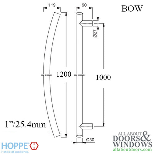 Hoppe Bow-Shaped Round Pull Handle, 47-1/4